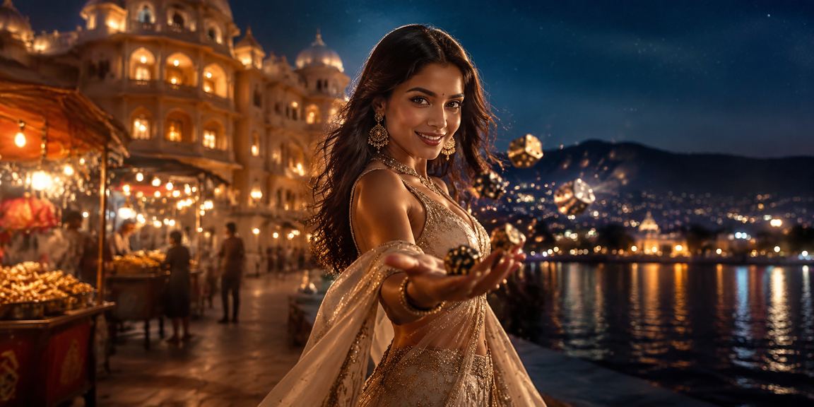 Player strategizing on Teen Patti game while enjoying Bollywood-themed setting